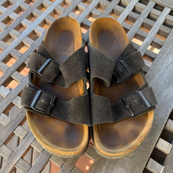 BIRKENSTOCK Arizona Dark Brown Suede Sandals - Picture 1 of 4